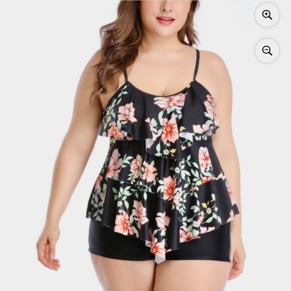Other - New Black Floral Plus Size Tankini 4X 2-Piece Swimsuit